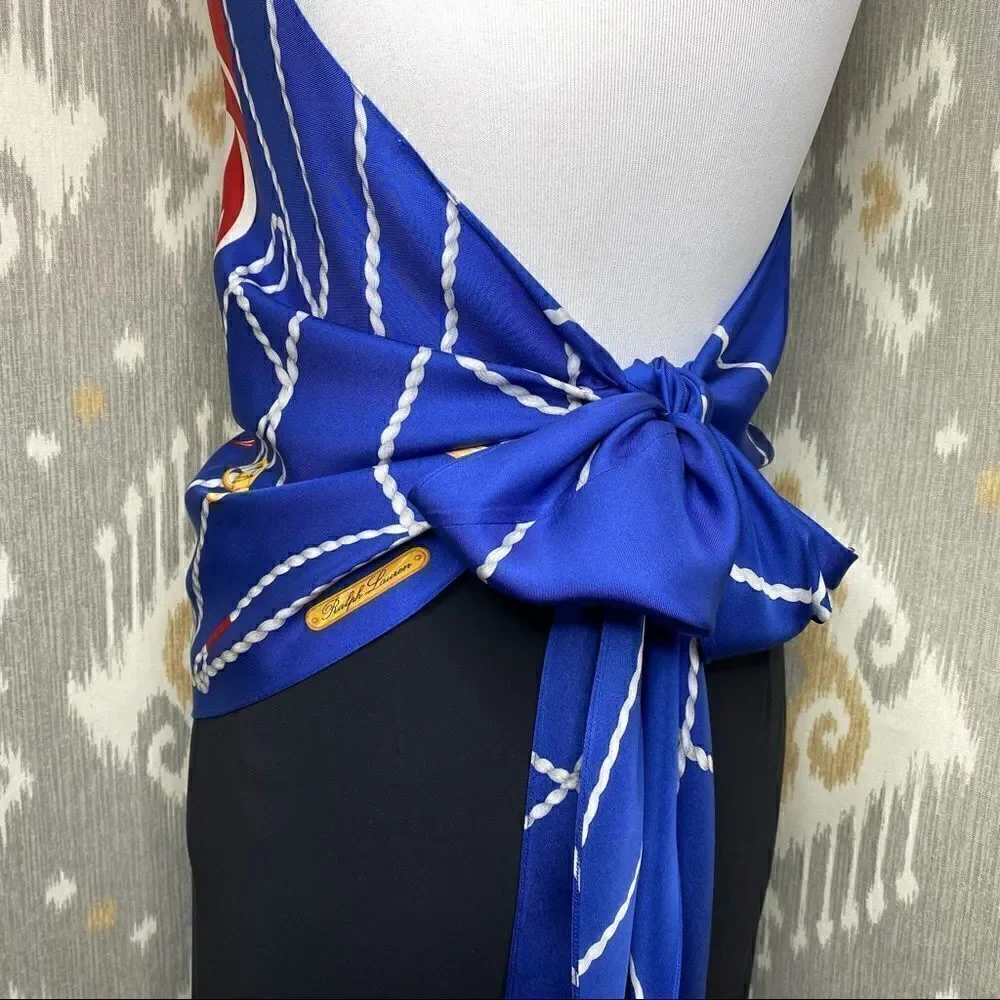 Ralph Lauren Multi Regatta Yacht Silk Scarf Silver Link Necklace Halter Top - Picture 11 of 16